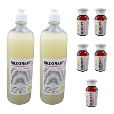Pachet Bioxisept Gel Dezinfectant pentru maini, fara clatire cu efect antiseptic, 1lx2 si 5buc. 100ml